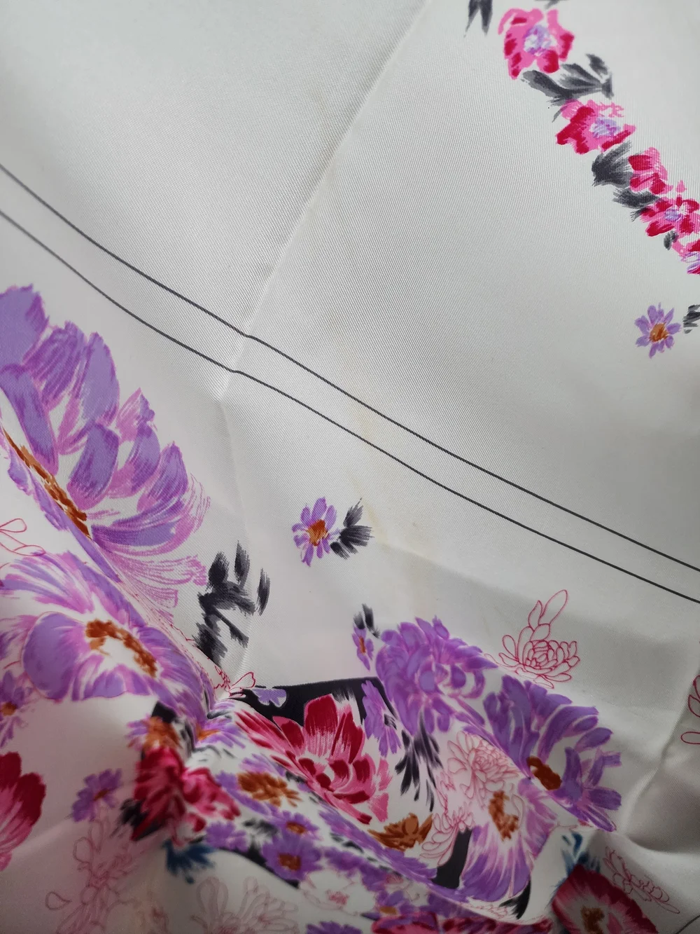 Auth Dior Floral Pink & Purple Blooms Silk Scarf